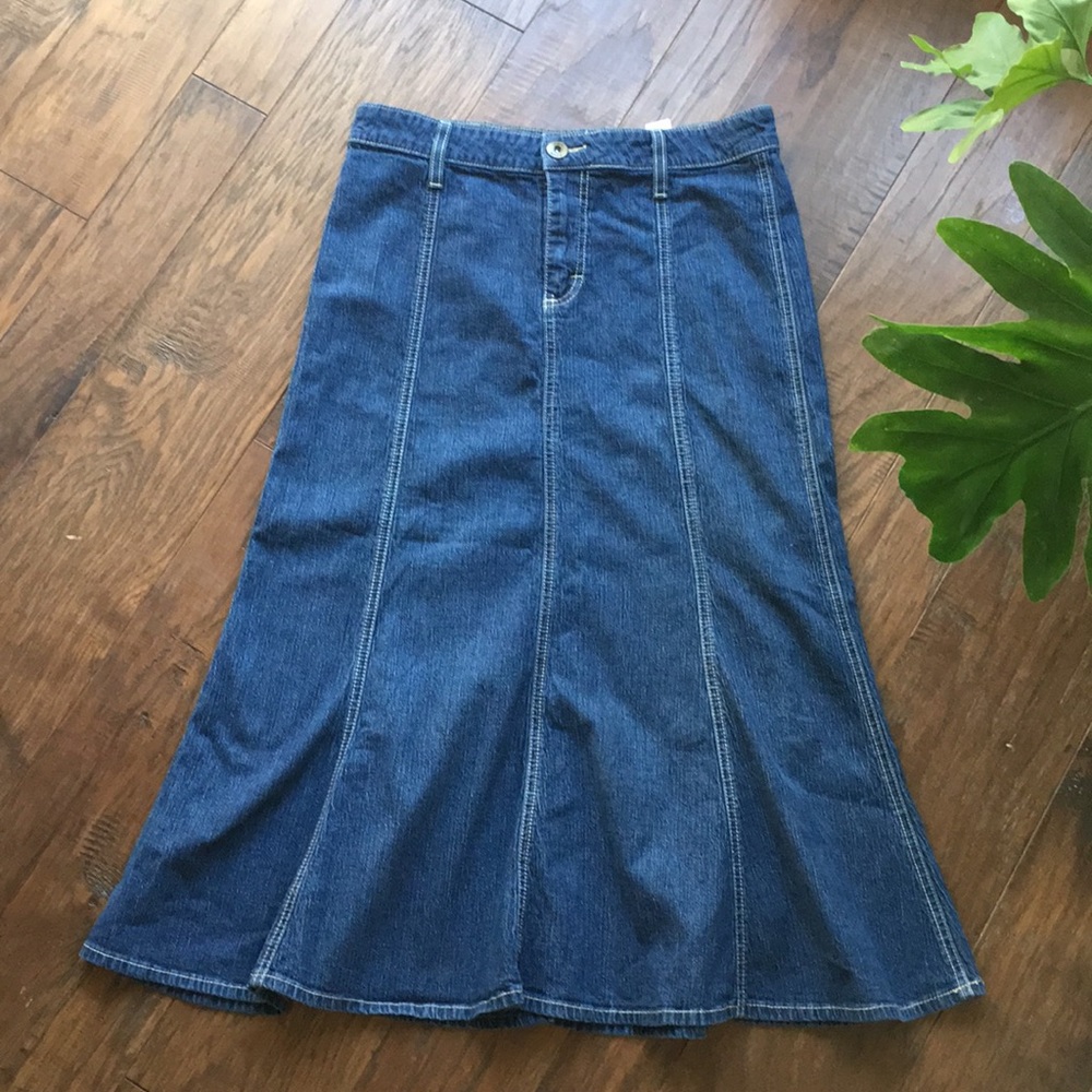 Rider Copper Stretch long denim skirt